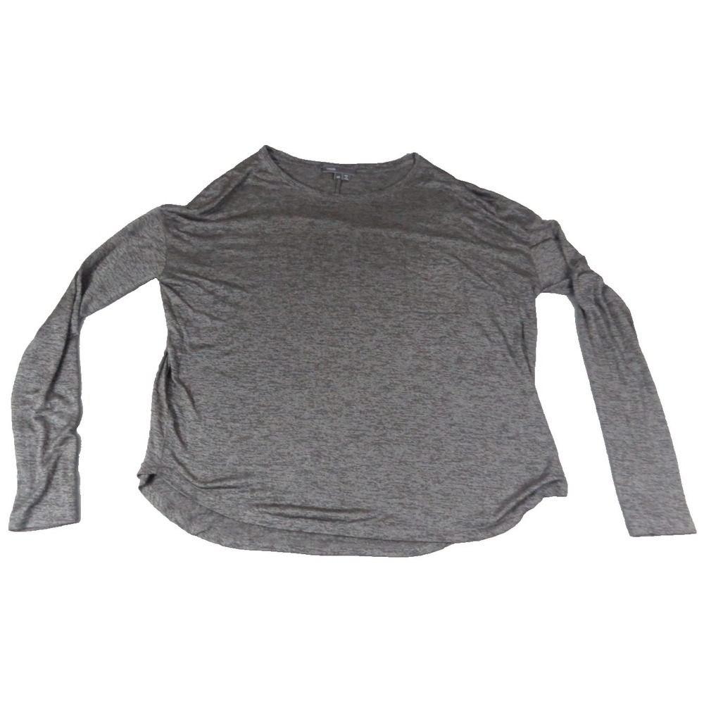 Vince Women S Gray Marl Long Sleeve Pocket Tee Drop Shoulder Knit Pullover Shirt